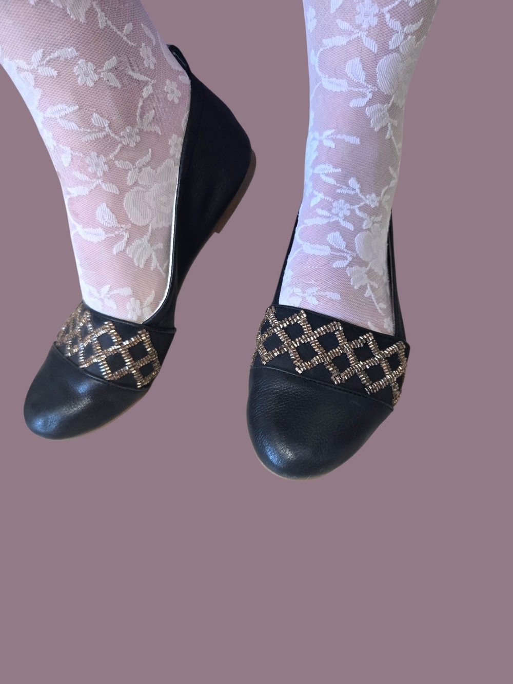 Black Beaded Ballet Flats